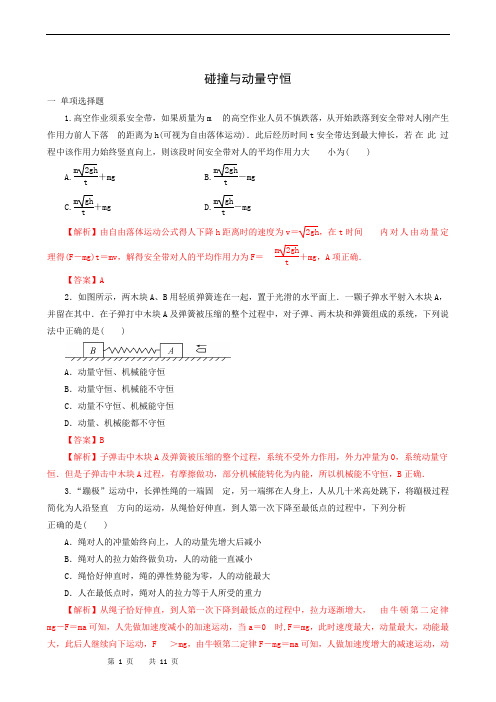 物理试题 人教版高考二轮复习 核心考点专项突破 碰撞与动量守恒