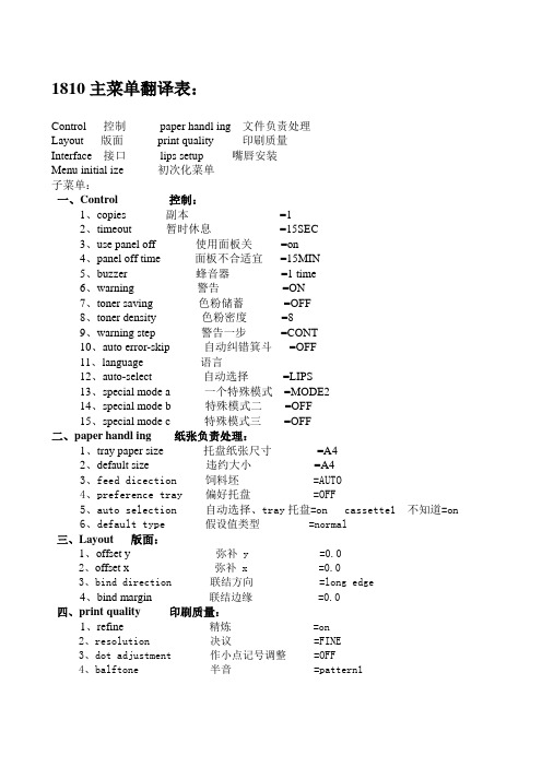 佳能1810主菜单翻译表