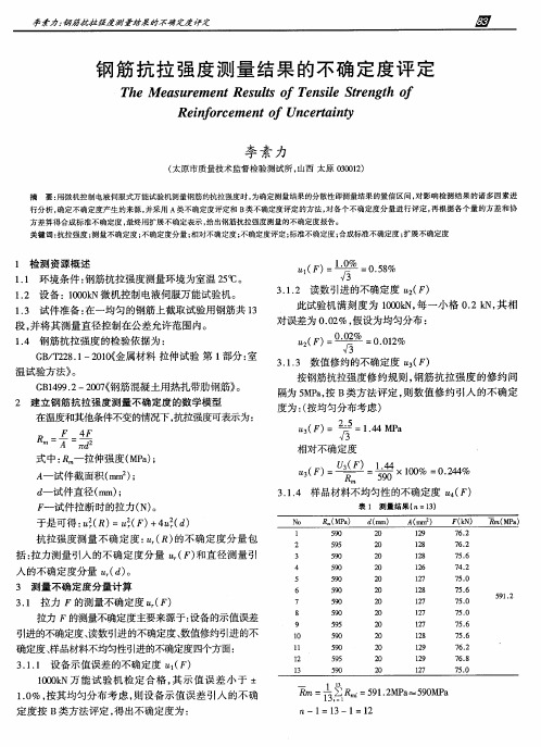 钢筋抗拉强度测量结果的不确定度评定