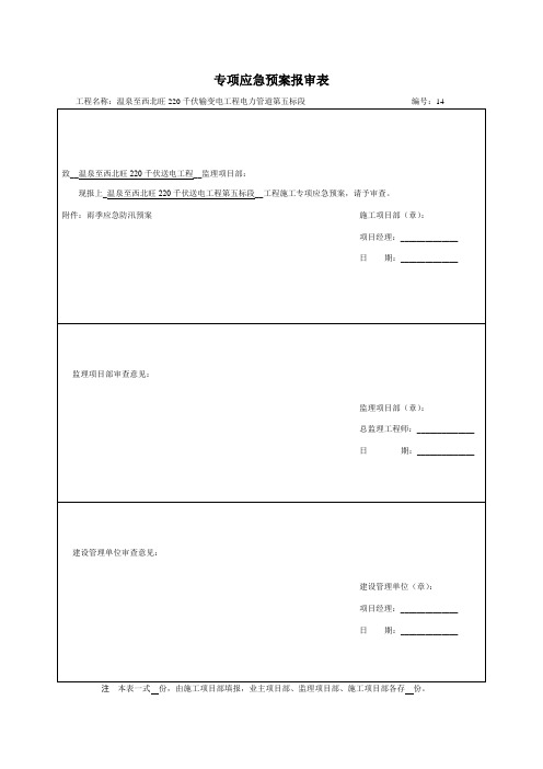 专项应急预案报审表