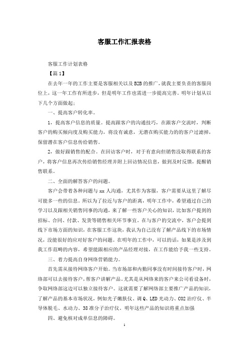 客服工作汇报表格
