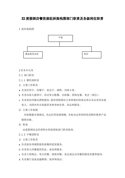 XX度假酒店餐饮部组织架构图部门职责及各级岗位职责