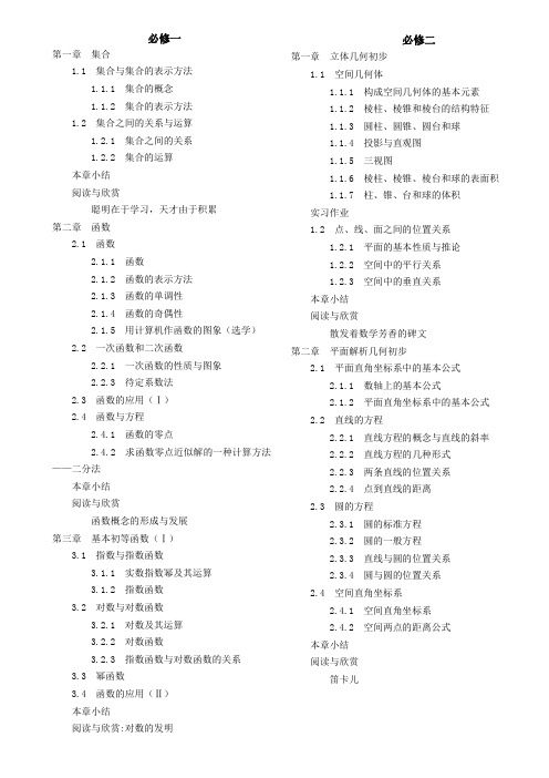 高中数学人教B版数学目录