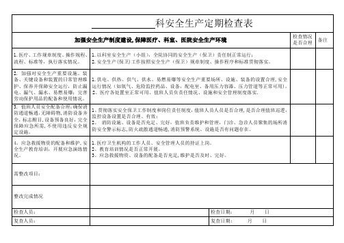 医院科室安全生产检查表