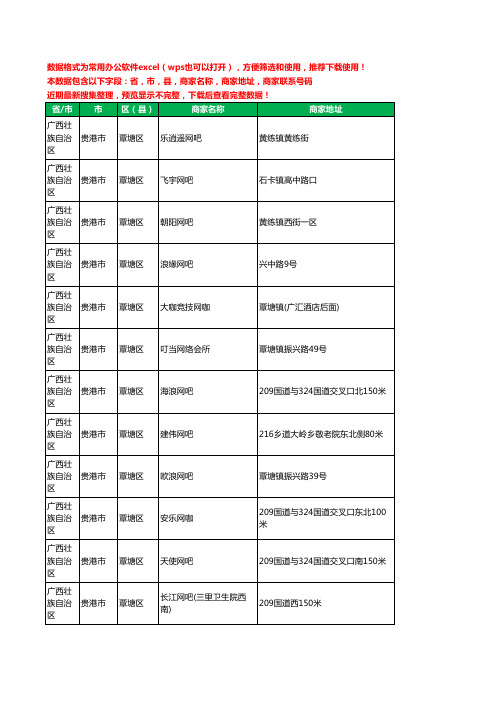 2020新版广西壮族自治区贵港市覃塘区网吧工商企业公司商家名录名单黄页联系电话号码地址大全14家