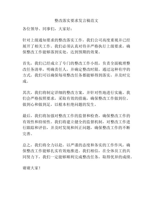 整改落实要求发言稿范文