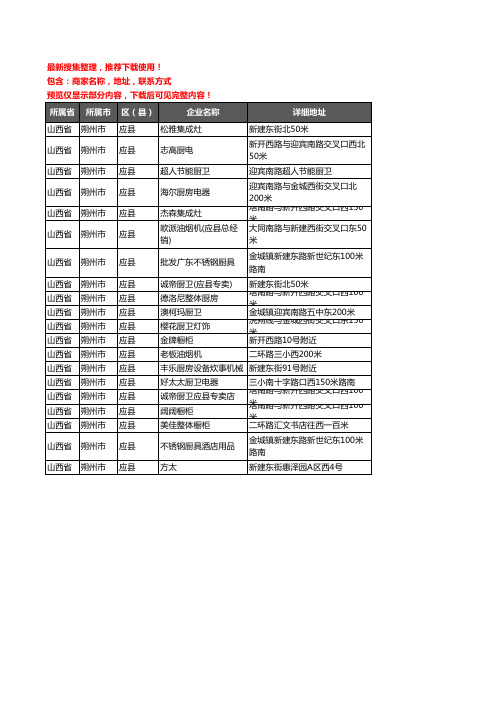 新版山西省朔州市应县厨卫电器企业公司商家户名录单联系方式地址大全20家