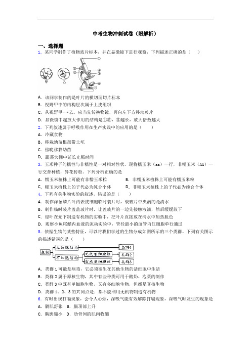 中考生物冲刺试卷(附解析)