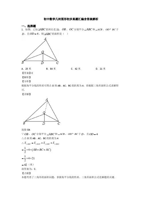 初中数学几何图形初步真题汇编含答案解析