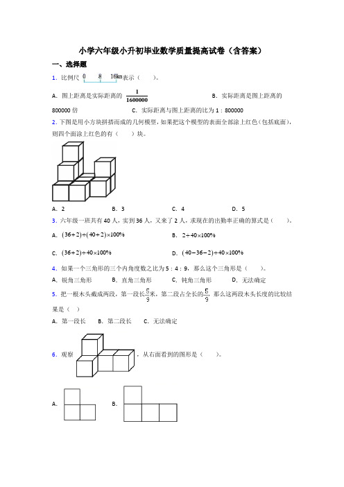 小学六年级小升初毕业数学质量提高试卷(含答案)