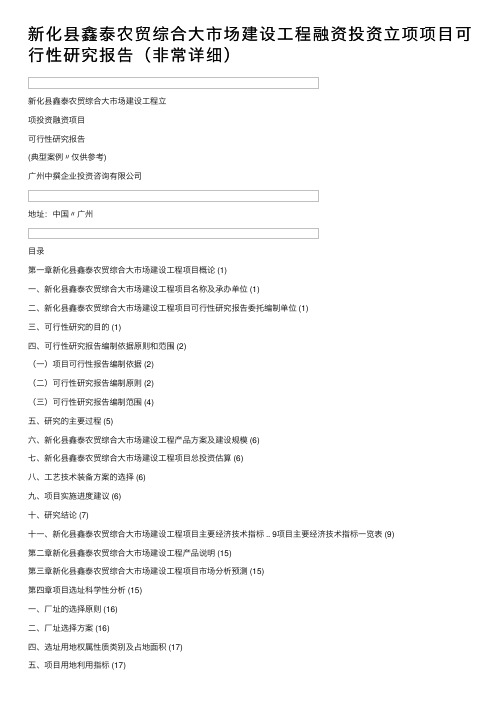 新化县鑫泰农贸综合大市场建设工程融资投资立项项目可行性研究报告（非常详细）