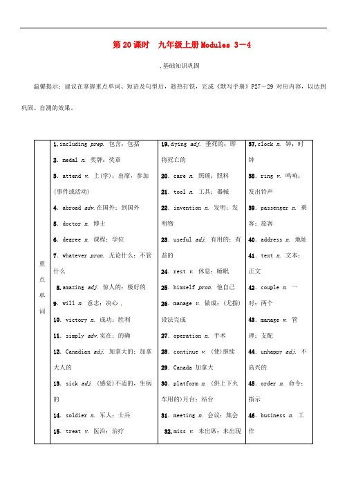 外研版2019年中考英语总复习第1部分教材知识梳理篇第20课时九上Modules3_4精讲试题