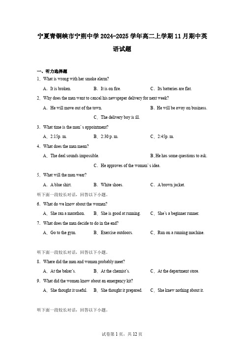 宁夏青铜峡市宁朔中学2024-2025学年高二上学期11月期中英语试题