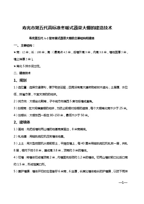 (技术规范标准)寿光市第五代高标准冬暖式蔬菜大棚的建造技术