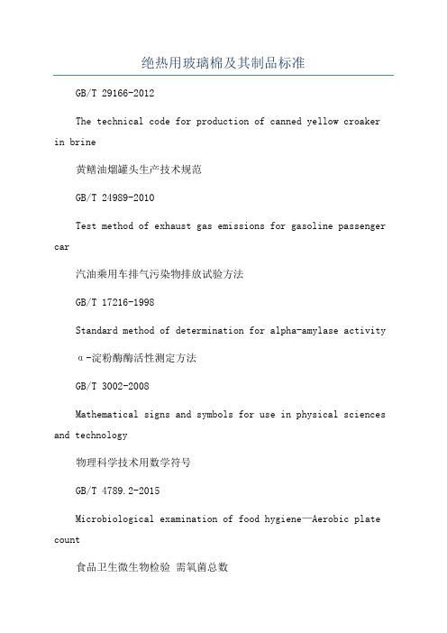 绝热用玻璃棉及其制品标准