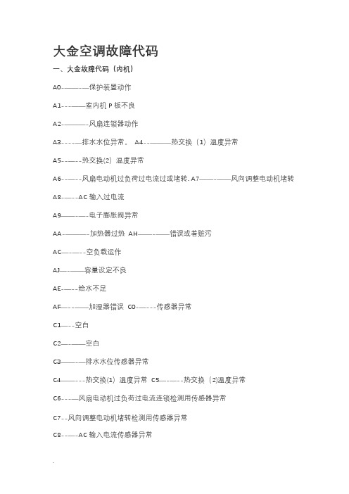 大金空调故障代码汇总