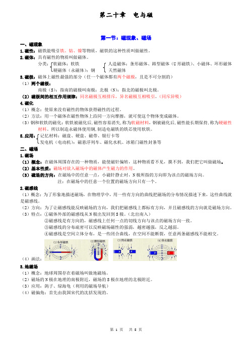 九年级物理第二十章电与磁知识点汇总