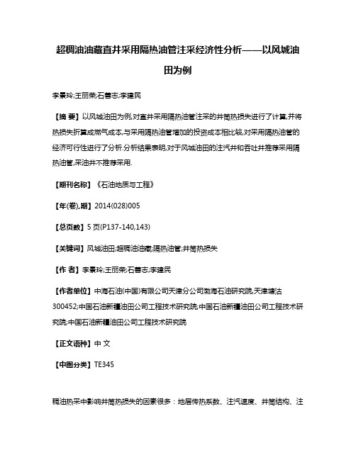 超稠油油藏直井采用隔热油管注采经济性分析——以风城油田为例