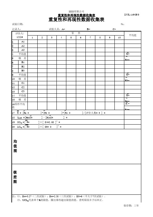 重复性和再现性数据收集表