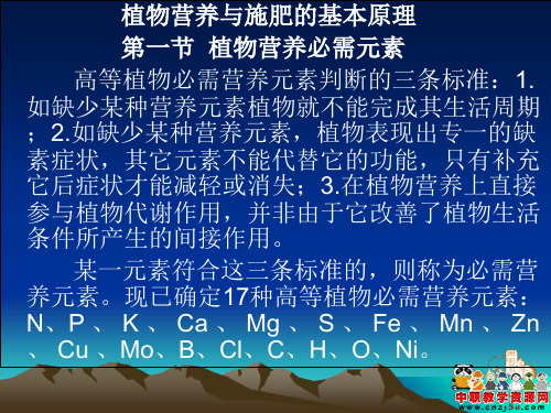 2019年土壤肥料学课件：植物营养与施肥的基本原理-PPT课件