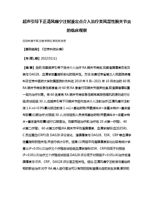 超声引导下正清风痛宁注射液定点介入治疗类风湿性腕关节炎的临床观察