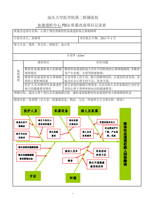 血透中心PDCA质量改进项目记录表