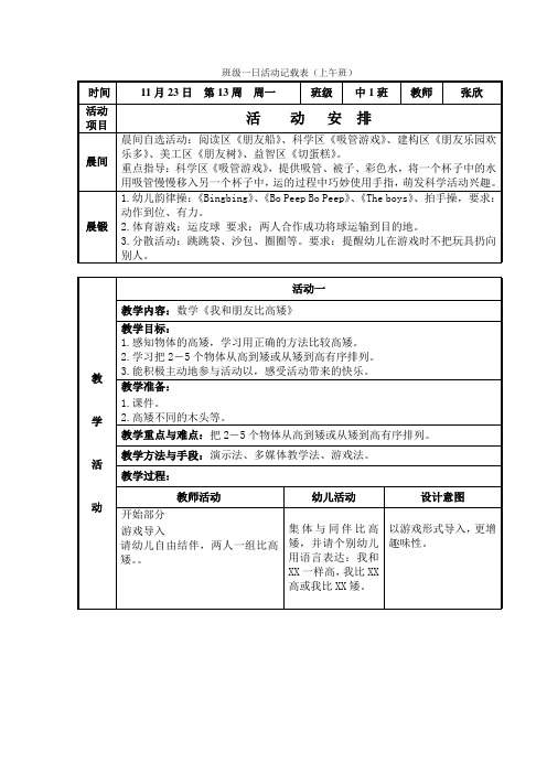 周一数学《我和朋友比高矮》