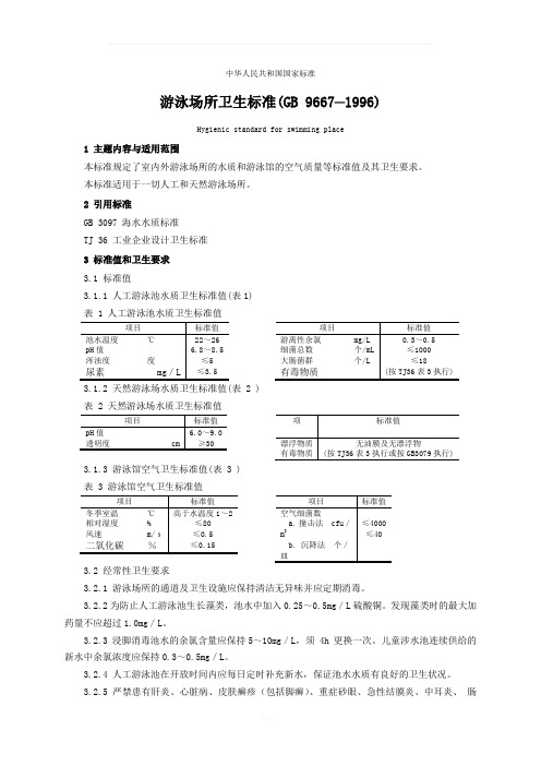 (GB9667-1996)游泳场所卫生标准