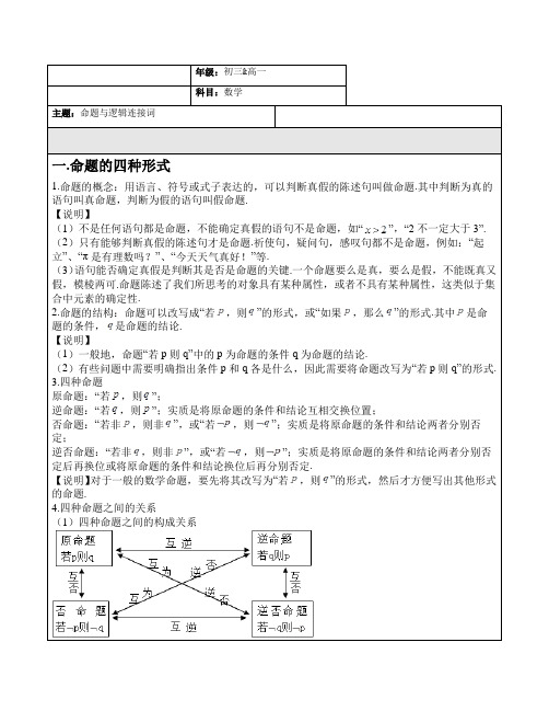 数学_高一命题与逻辑连接词