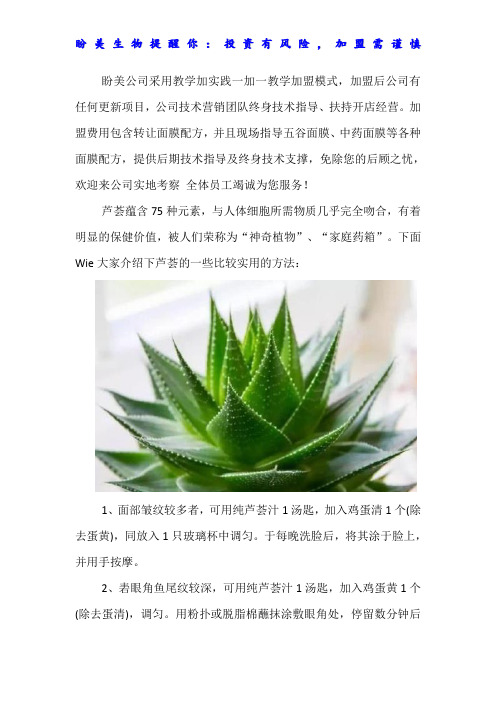 郑州鲜汁芦荟面膜加盟