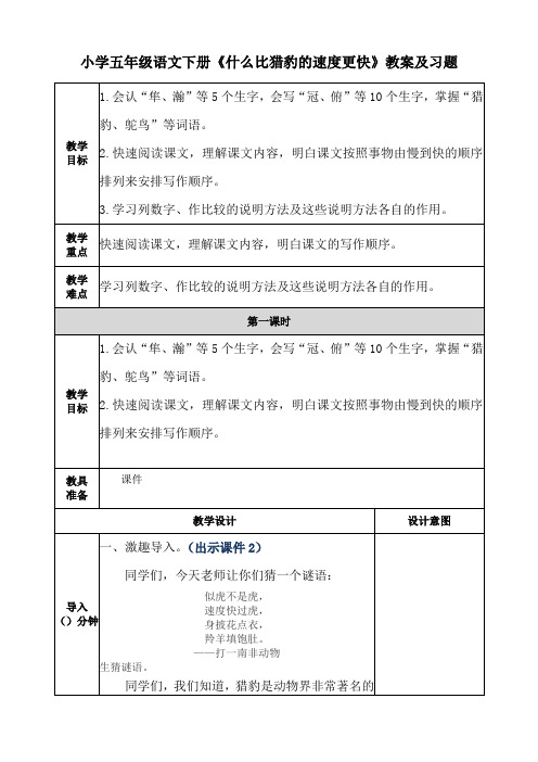 小学五年级语文下册《什么比猎豹的速度更快》教案及习题