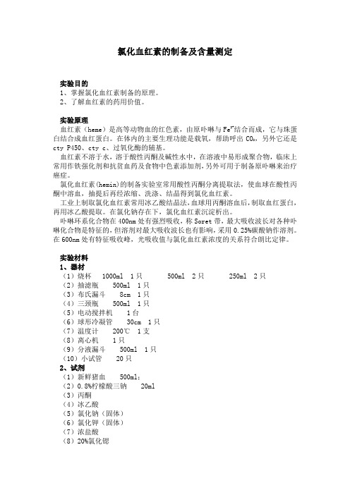 氯化血红素的制备及含量测定