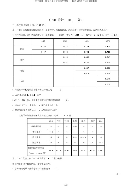高中地理一轮复习区域可持续发展第一~四单元阶段评估检测鲁教版