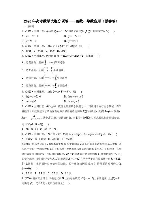 2020年高考数学试题分项版—函数、导数应用(原卷版)