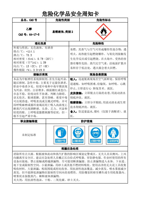 危险化学品安全周知卡-乙醇