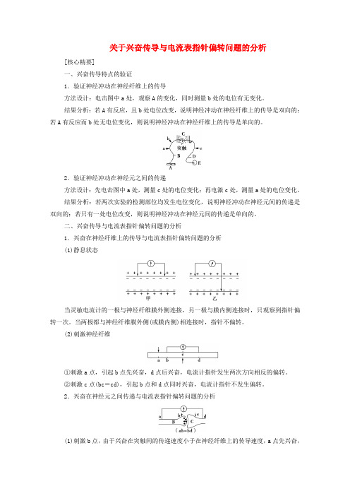 2019_2020学年高中生物第2章生物个体的稳态突破1关于兴奋传导与电流表指针偏转问题的分析学案苏教版