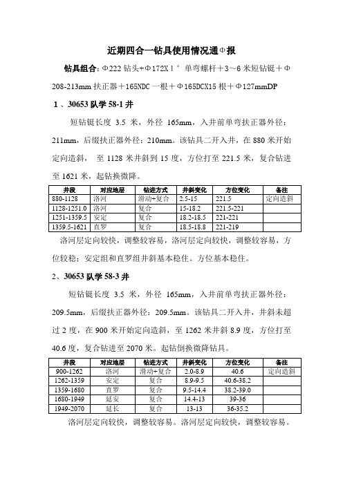 四合一钻具使用情况统计