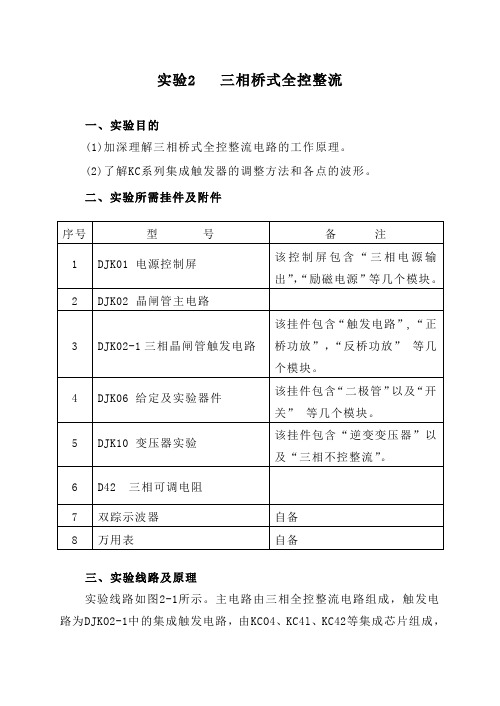 实验2 三相桥式全控整流电路实验