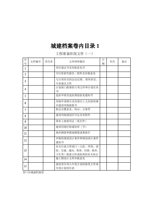 城建档案卷内目录