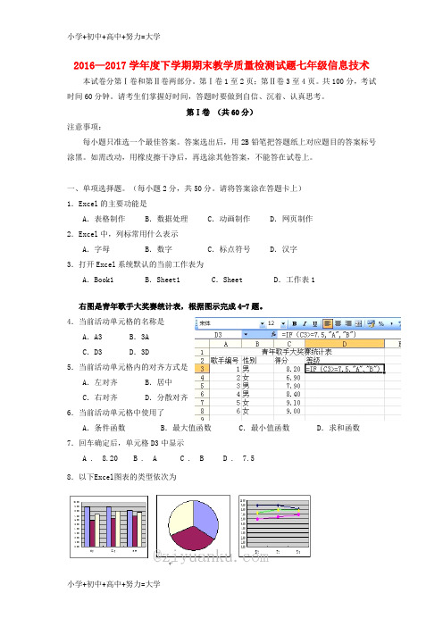 配套K12山东省蒙阴县2016-2017学年七年级信息下学期期末考试试题