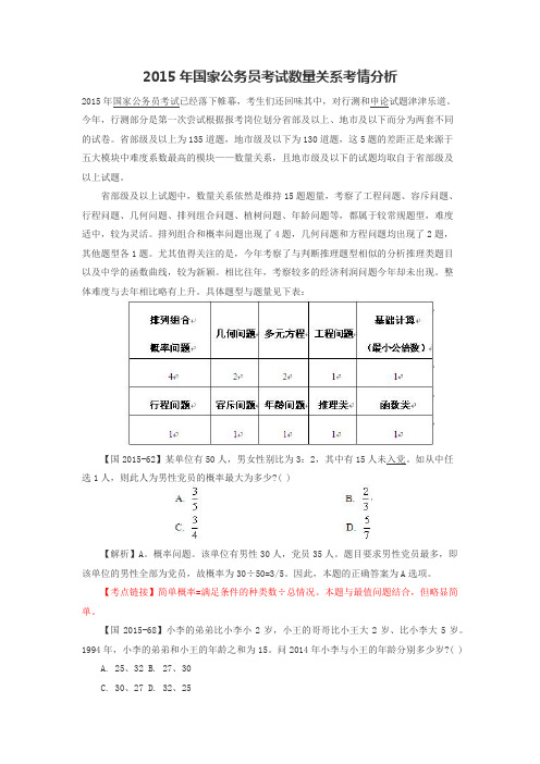 2015年国家公务员考试数量关系考情分析