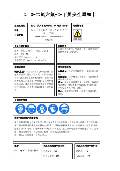 2,3-二氯六氟-2-丁烯安全周知卡、职业危害告知卡、理化特性表