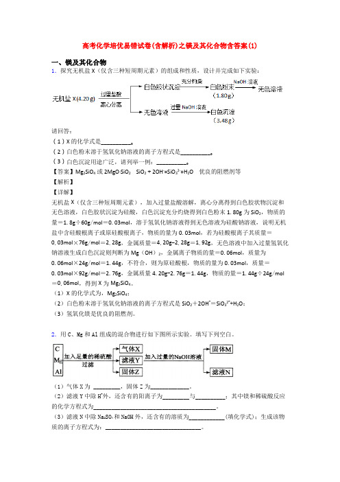 高考化学培优易错试卷(含解析)之镁及其化合物含答案(1)