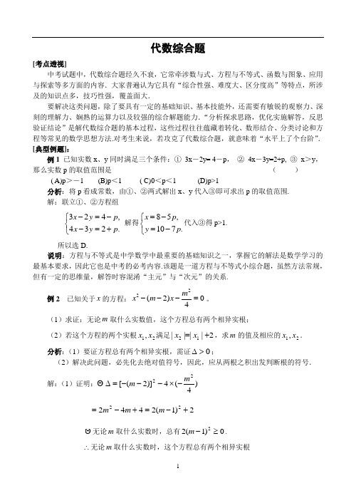 人教版初中数学专题讲座代数综合题(含答案)