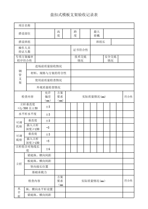 盘扣式模板支架验收记录表