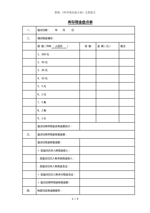 票据库存现金盘点表支票盘点