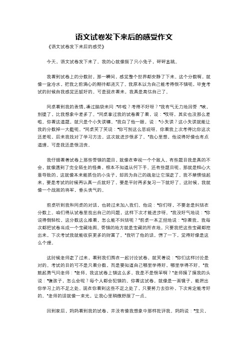 语文试卷发下来后的感受作文