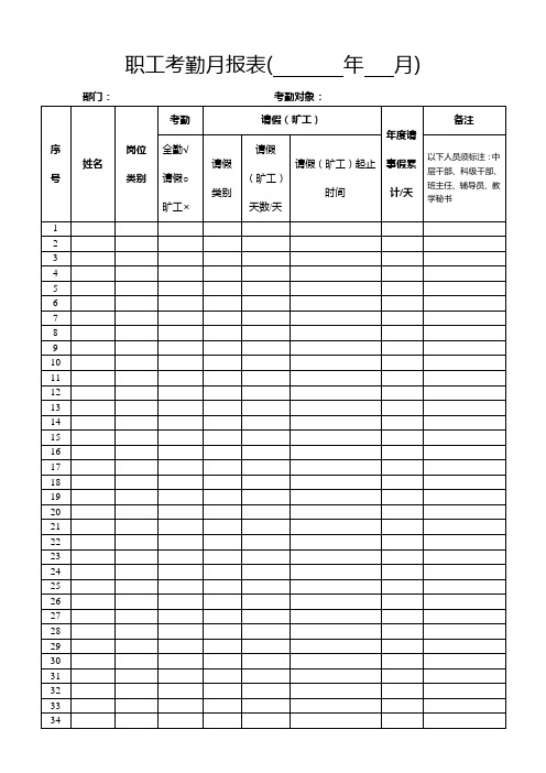 考勤月报表