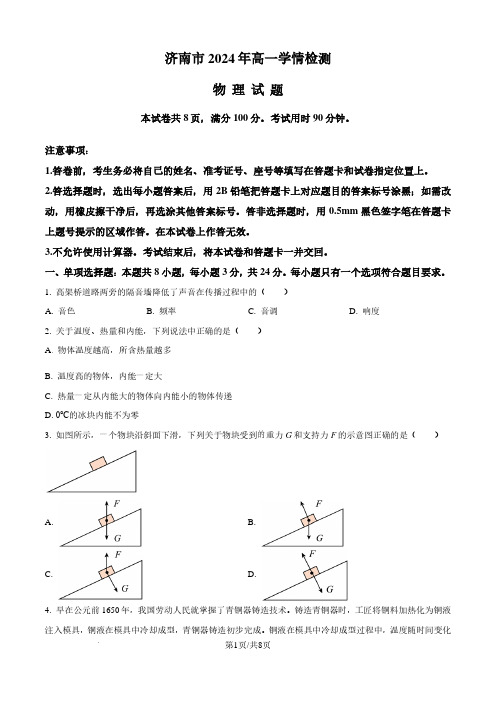 山东济南2024-2025学年高一上学期开学统考物理试题