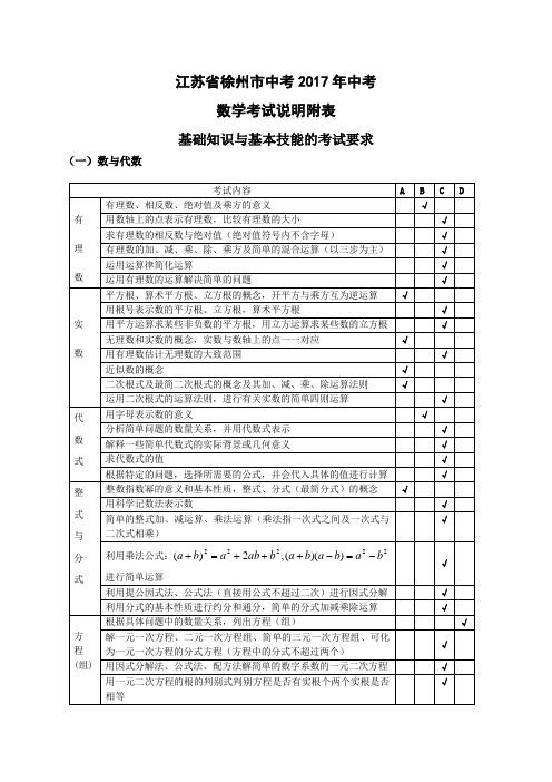 徐州市年中考数学考试说明